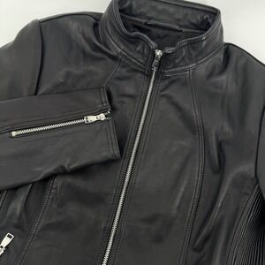 Danier Magalie Black Genuine Leather Moto Jacket Ribbed Women's Medium